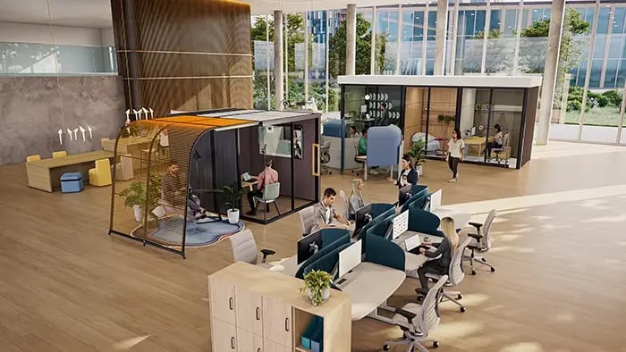 Open plan office layout optimised for the age of superagency